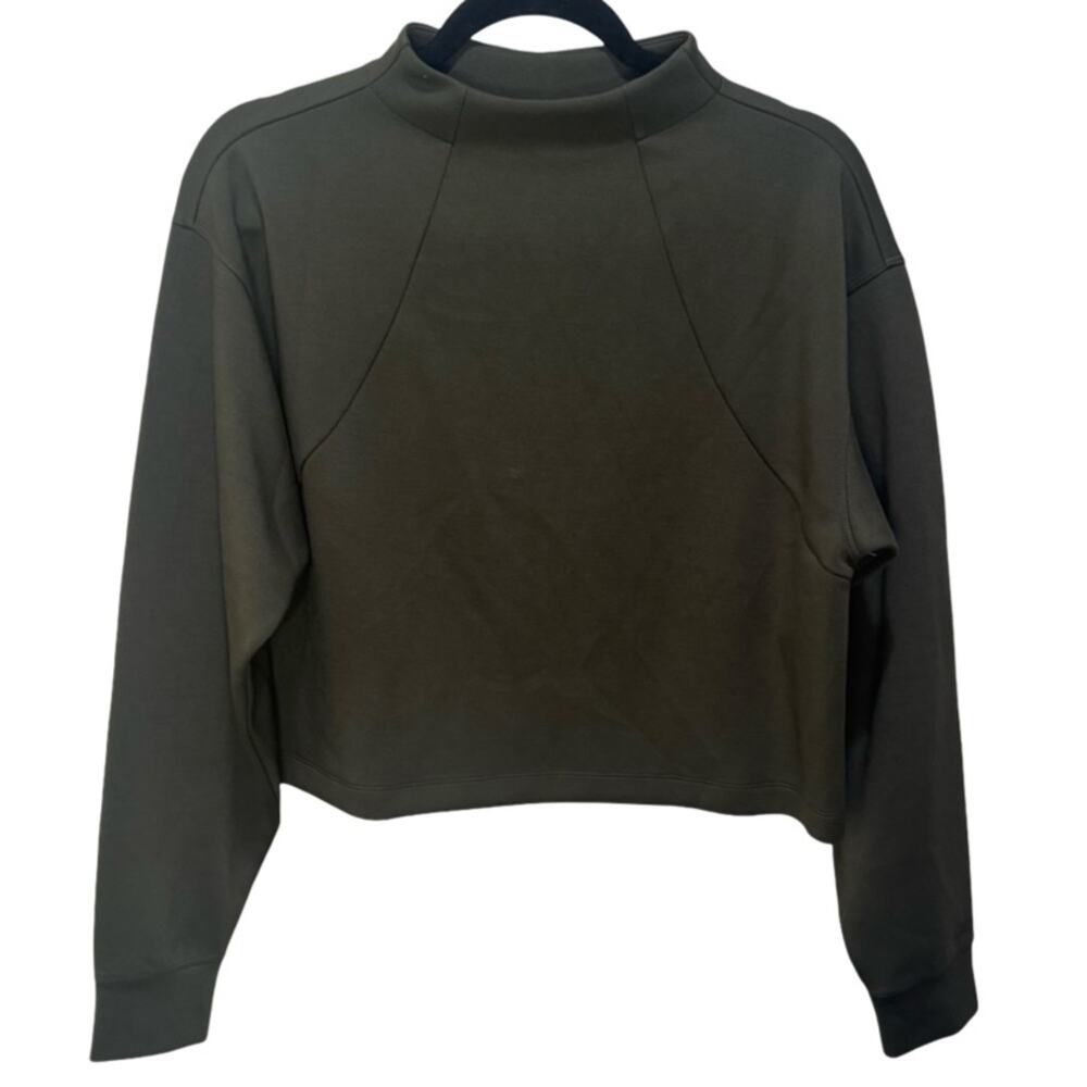 Zella Olive Green Scuba Mock Neck Cropped Sweatshirt Size S